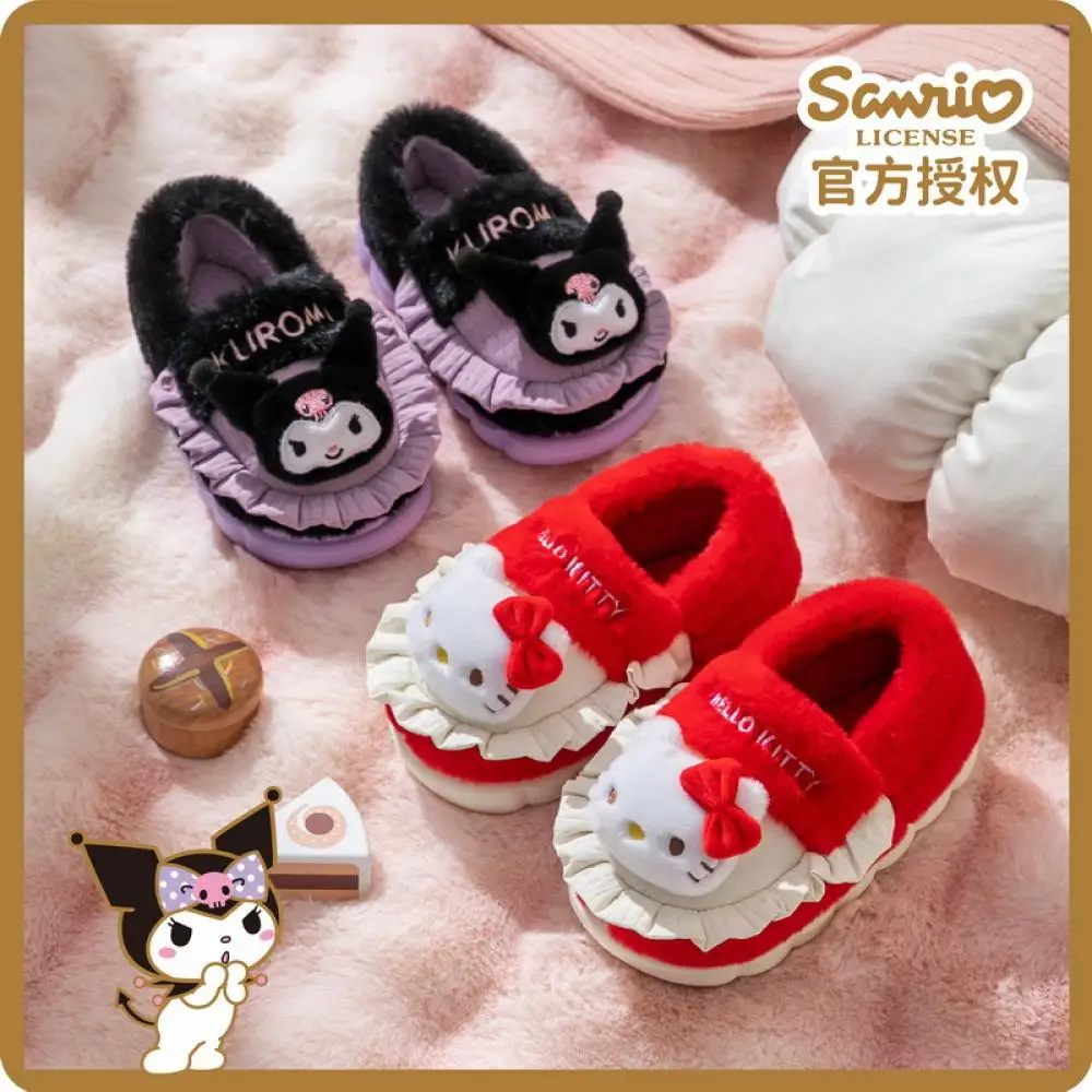 

Sanrio Anime Hello Kitty Winter Warm Plush Slippers Kawaii Cartoon Kuromi Cinnamoroll Thicken Warm Home Slippers Cute Shoes