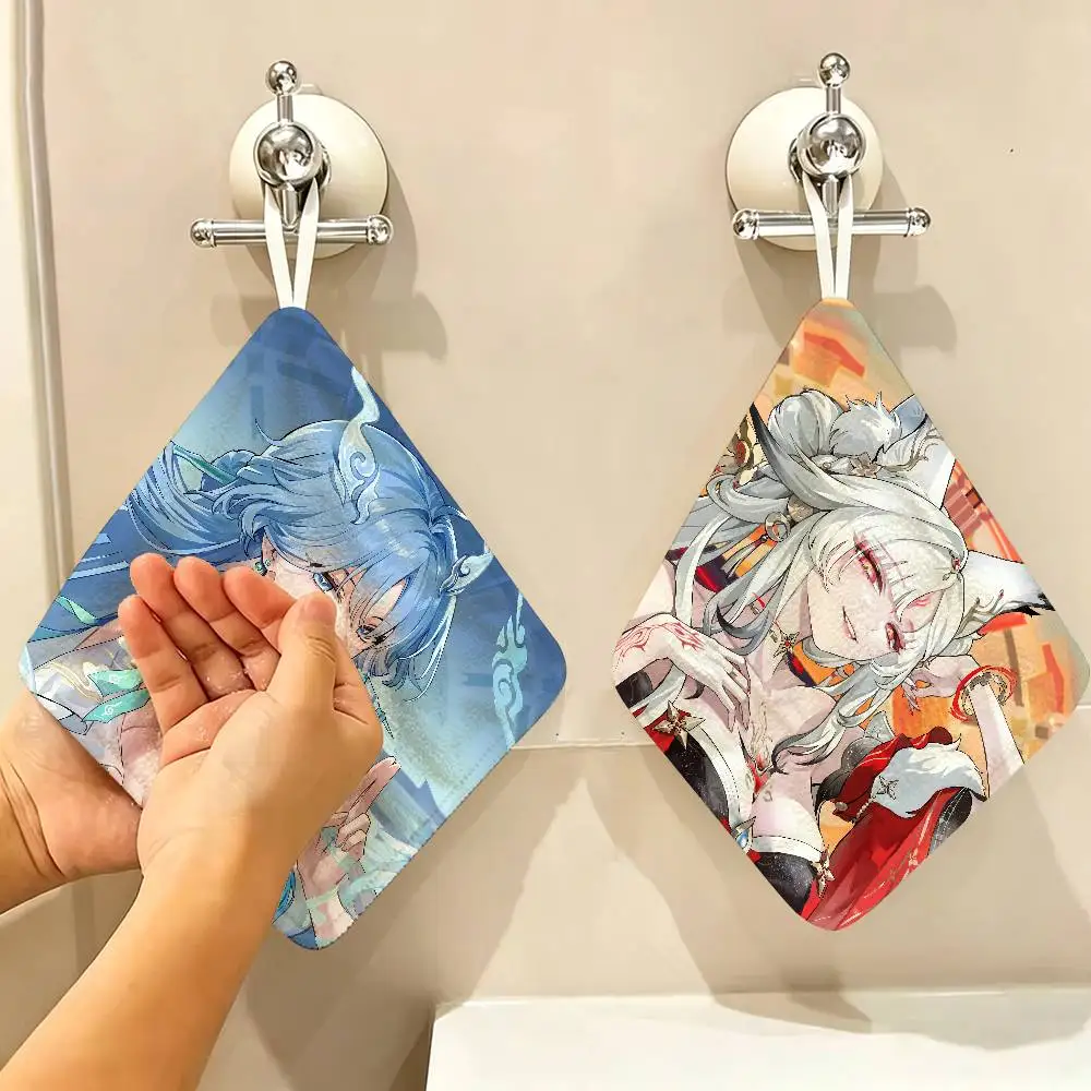 Game Anime Wuthering Waves Polyester Cotton Hand Wiping Towel, Anti-shrink Hanging Kitchen Cloth for Household Cleaning