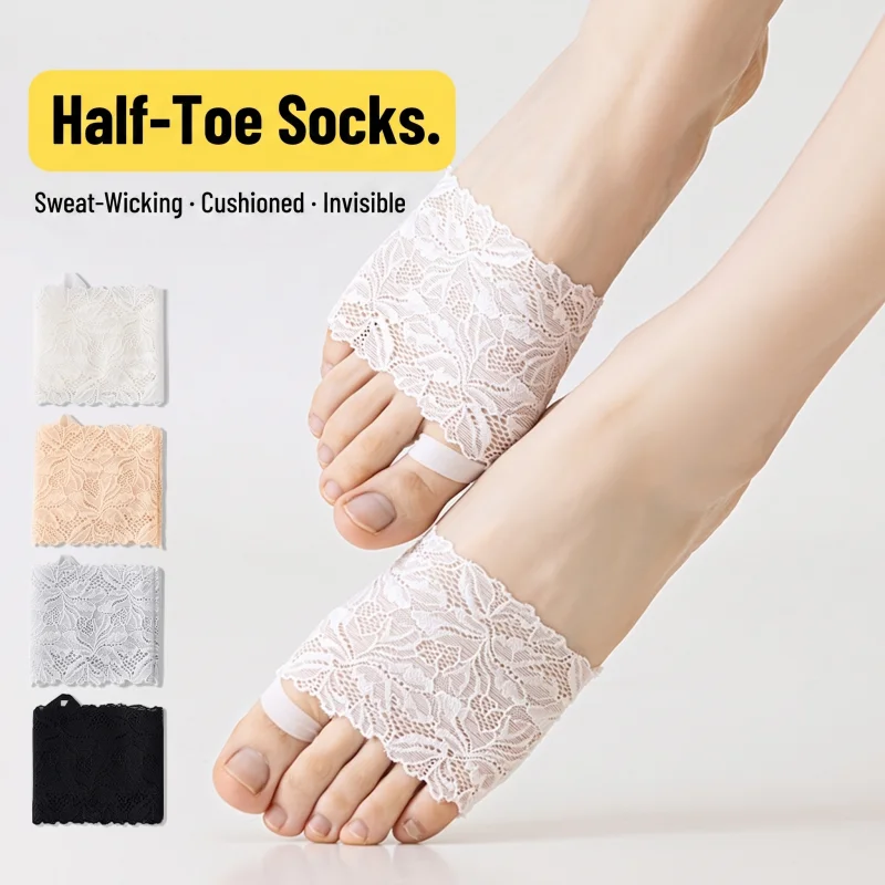 Image of Halbsocken für Damen für High Heels, unsichtbare Spitzensocken für den Vorfuß, rutschfester Silikongriff, Sommer, dünne, atmungsaktive Bootssocken