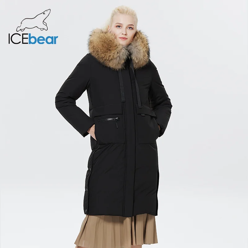 ICEbear 2023 Winter Women Jacket  Elegant Ladies Windproof Cotton Coat Women\'s New Thickened Warm  Fur Collar Parka GWD22578I