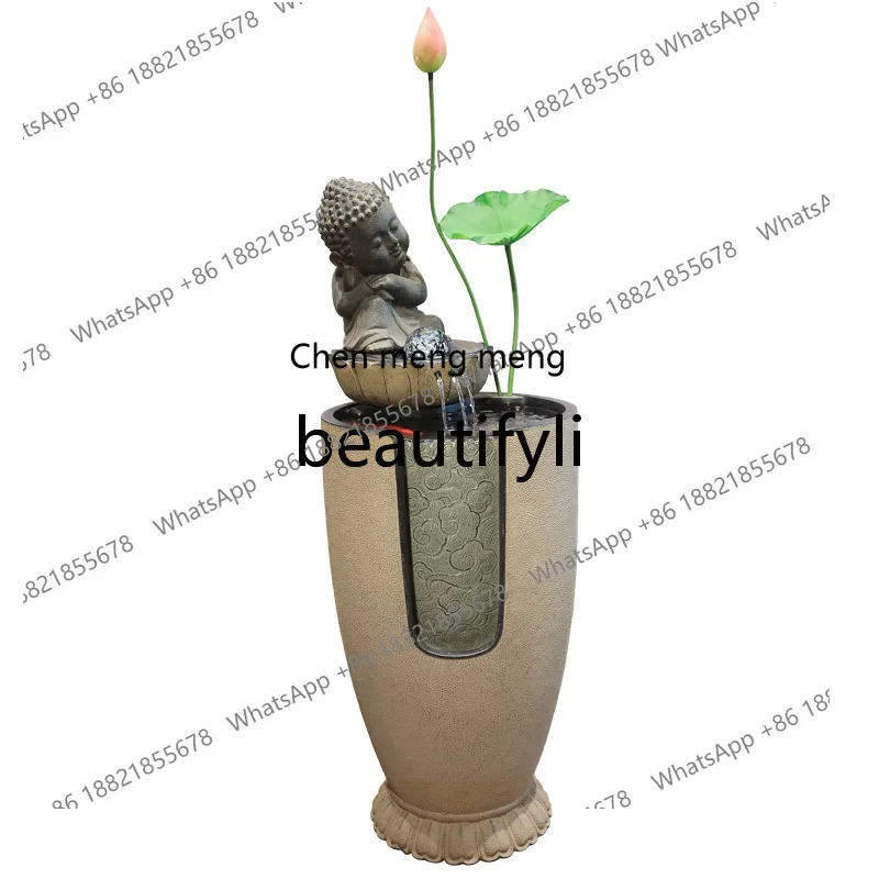 New Chinese-style flowing water ornament circulating water feature fish tank, floor-to-ceiling landscape  next to TV cabinetK182