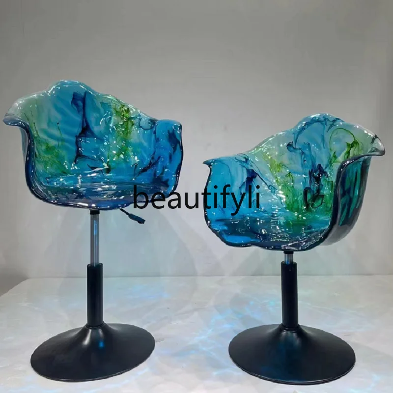 

Nordic Petal Transparent Resin Adjustable Single Rotating Stool Bar Art Sculpture