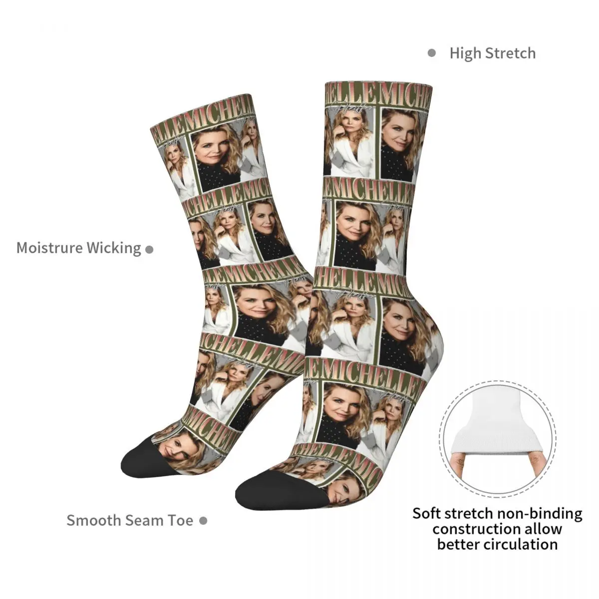 Michelle Pfeiffer Socks Harajuku Sweat Absorbing Stockings All Season Long Socks Accessories for Man's Woman's Christmas Gifts