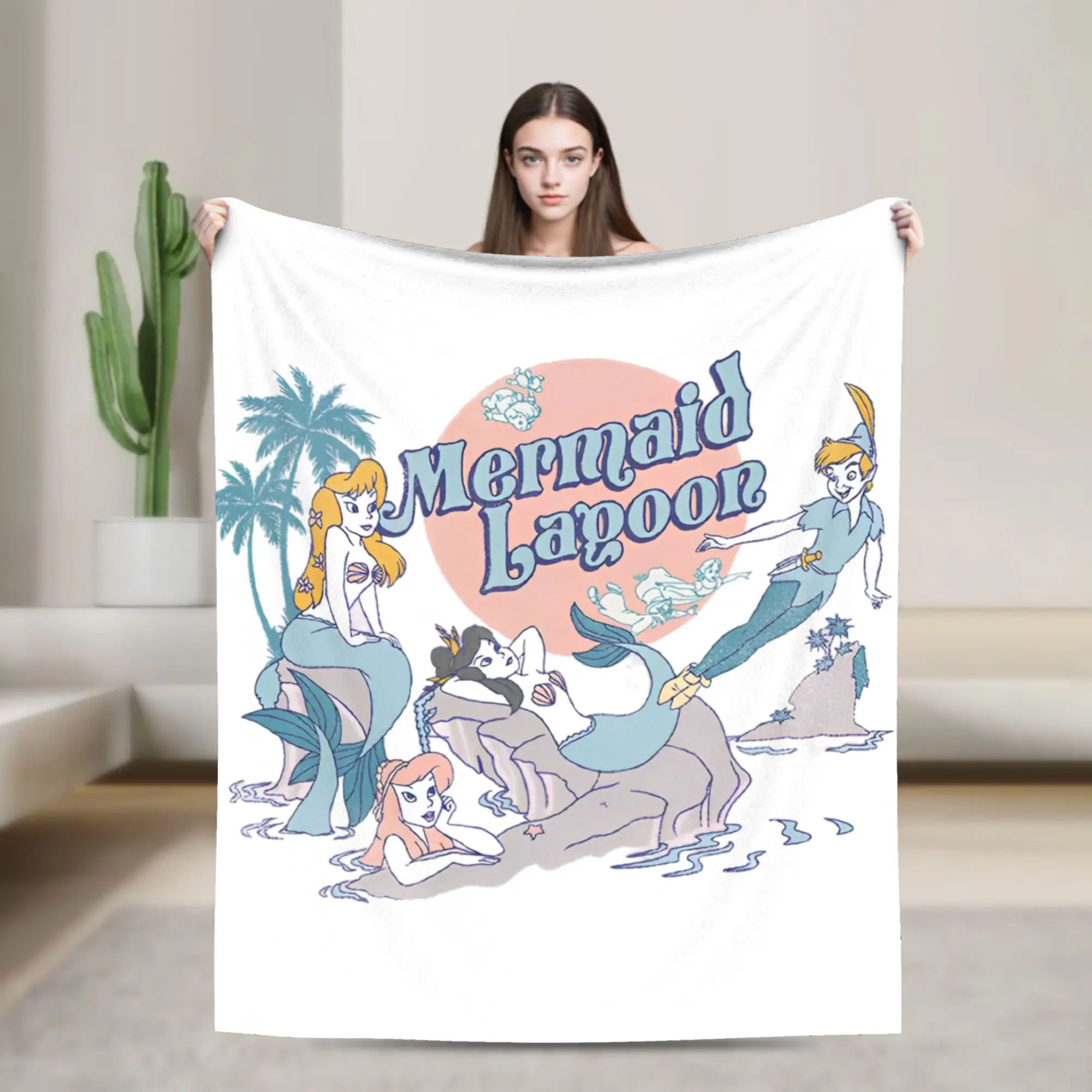 

Peter Pan Mermaid Lagoon Fuzzy Blankets Customized Throw Blanket for Bed Sofa Couch 125*100cm Plush Thin Quilt
