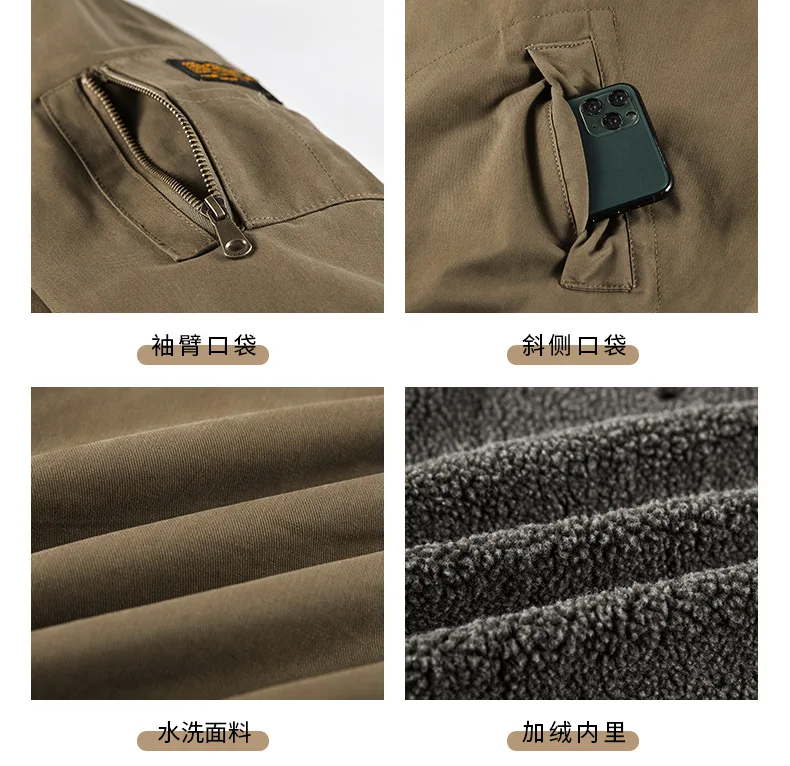Autumn Winter Fleece Washed Jacket Men's Thick Warm Casual Outerwear