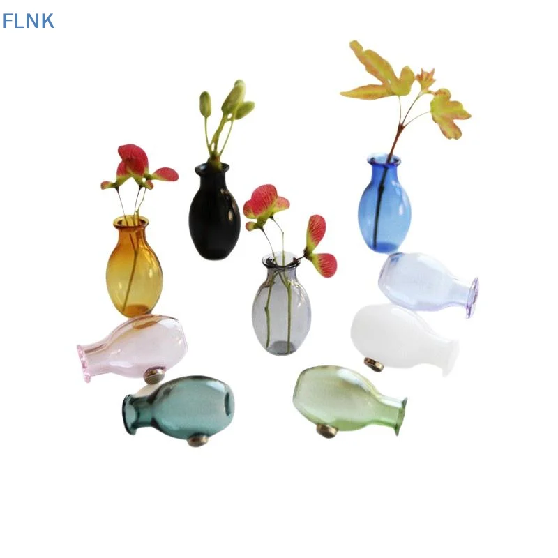 【KC】Glass Vase Fridge Magnet Mini Micro Landscape Creative Magnetic Plant Container Unique Refrigerator Ornament for Home Decor