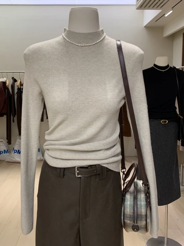 

Oaeal Knitted Long Sve f High Collar Women's Base irt Soft Skin-friendly Autumn Winter Warm Color Top