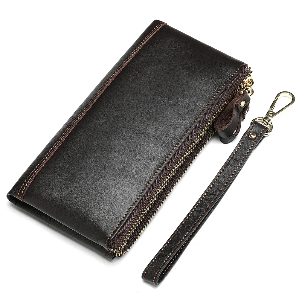 Long Leather Cowhide Wallet For Men Slim Credit Card Mens Wallets Money Purses Clip Id Holder Men Purse Coins Zipper Cluth Bag