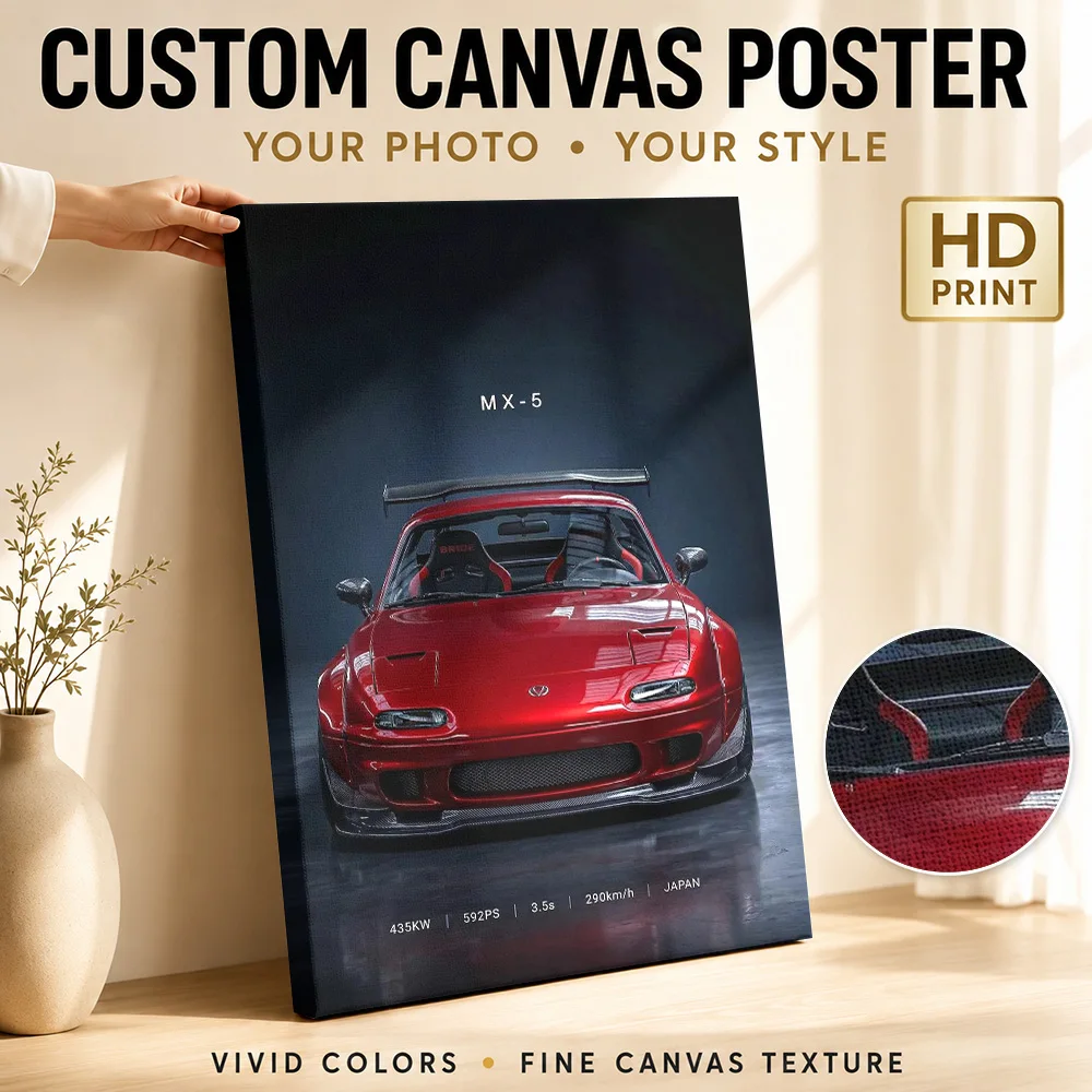 Sleek red custom Sports MX-5 old car Canvas Poster Personalized Photo Retro Automotive Wall Paintings Decoration for Game Room