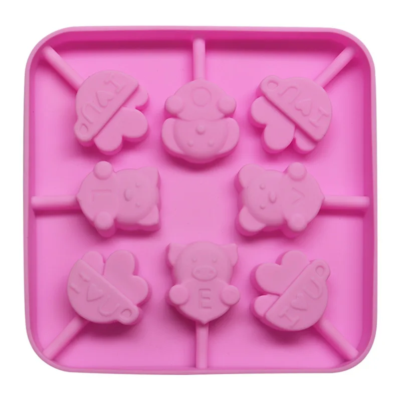 8 Even Love Dog Pig Bear Silicone Lollipop Mold, Chocolate Mold Does Not Match The Stick XG219