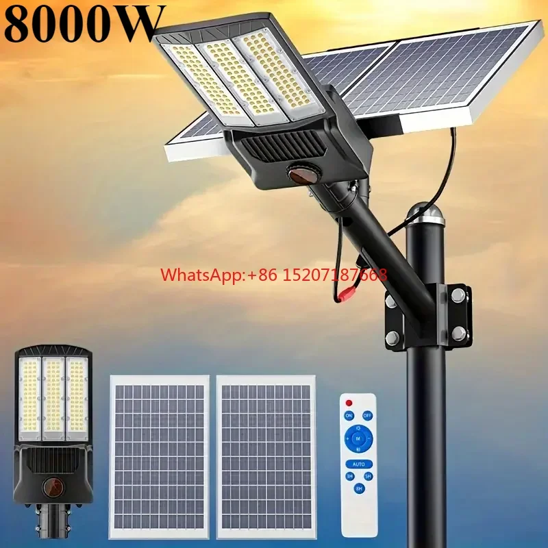 8000W güneş sokak ışıkları açık ticari otopark ışık şafak alacakaranlıkta güneş güvenlik sel ışıkları güneş lambası Yard yol için