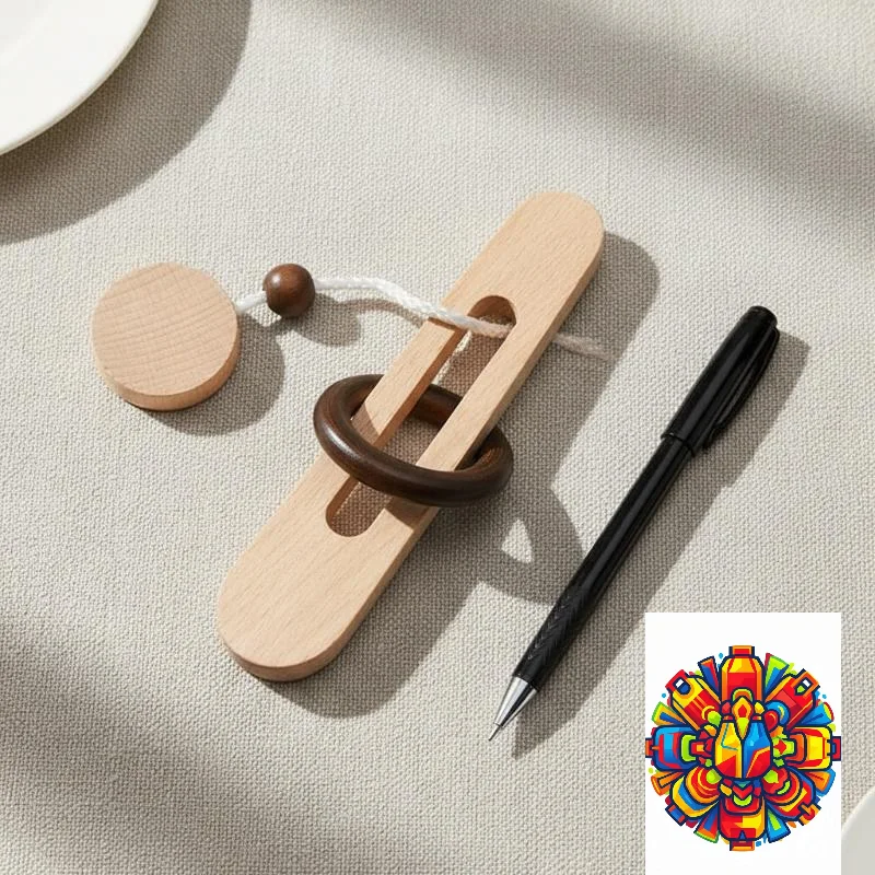 3D Wooden Interlocking Ring Puzzle Stress Relief Brain Game Smooth Burr-Free Wood Portable for Travel Adults Teens Time Killing