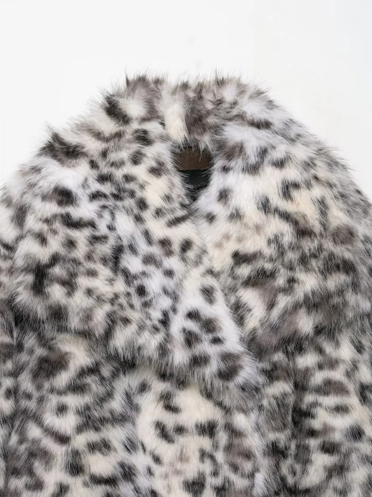 Autumn Winter Turn-down Collar Long Sleeve Faux Fur Effect Jacket Coat Women Animal Printed Loose Warmth Female Elegant Wear