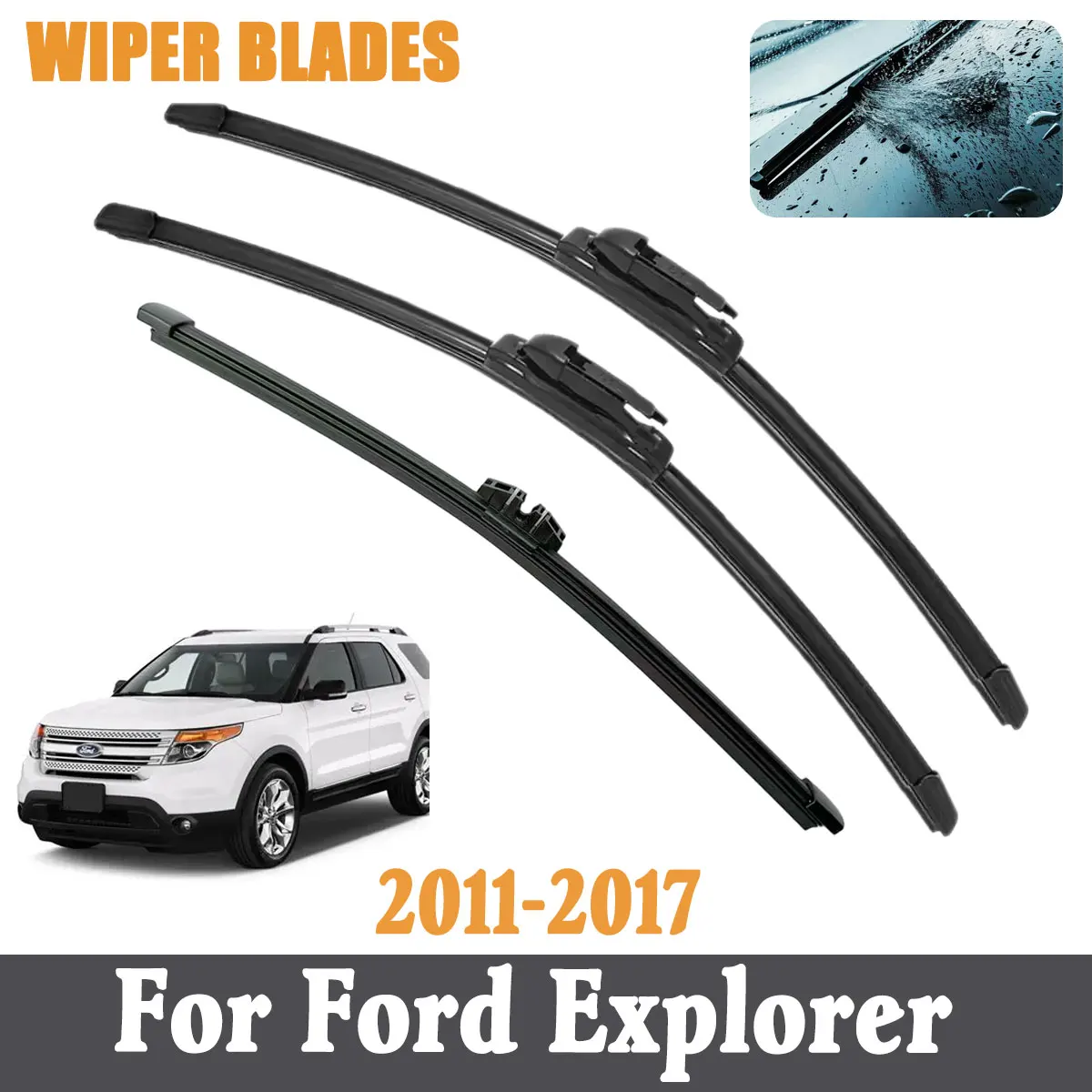 

3PCS Front Rear Wiper Blades Brushes For Ford Explorer 2011-2017 Accessories Window Windscreen Windshield