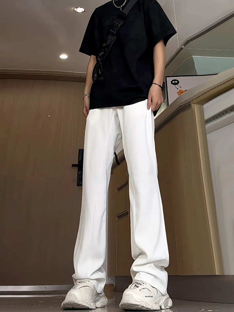 

Pure White Extended Length Casual Pants Men's Faion High Waist Straight Leg Micro Flared Knife Summer Trendy Trousers