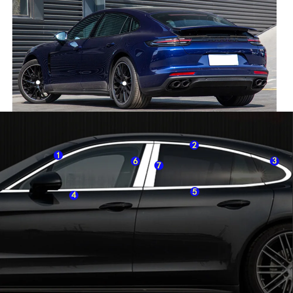 For PORSCHE Panamera Lengthen 2017 2018 2019 2020 2021 Car Sticker Garnish Pillar Window Middle Strip Trim Frame Hoods