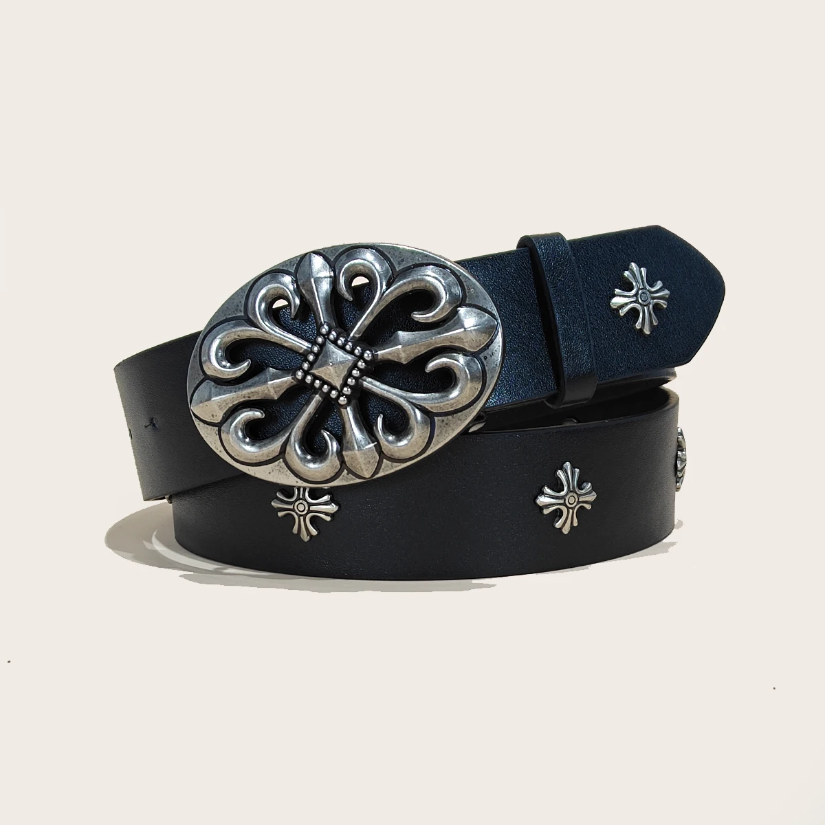 Studded Belt For Men and Women Y2K Belt Metal Punk Rock Style Rivet Plus Size Leather Belts with Cross Rivet for Jeans Pants image 6