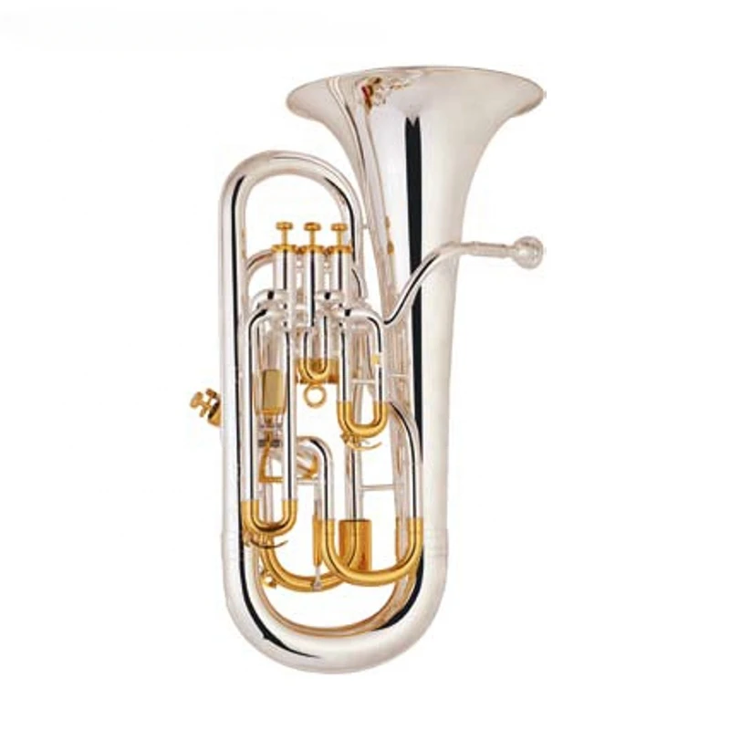 

Professional Silver Plated Bb Tone 3+1 Piston Brass Roll Bell Euphonium with 3 Top & 1 Side Valve Compensating (JEP-550s)