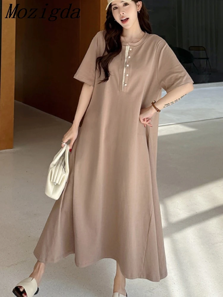 وهمية قطعتين الصيف فضفاض تي شيرت حجم كبير فساتين طويلة رداء Elbise قصيرة الأكمام المرأة الكورية ألف خط السيدات فساتين متوسطة الطول