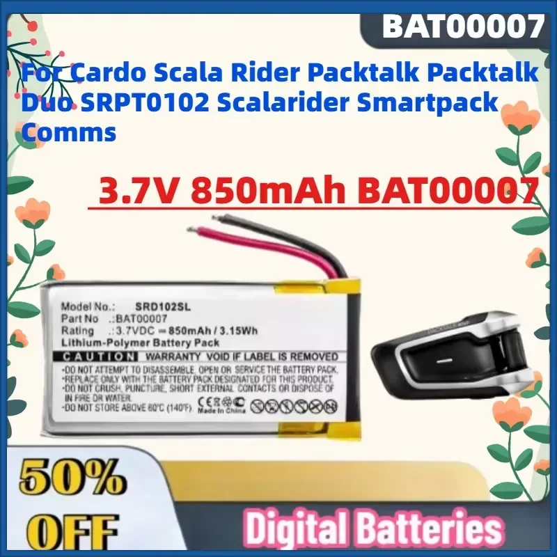 For Cardo Scala Rider Packtalk Packtalk Duo SRPT0102 Scalarider Smartpack Comms Fast Shipping 3.7V 850mAh BAT00007 Battery