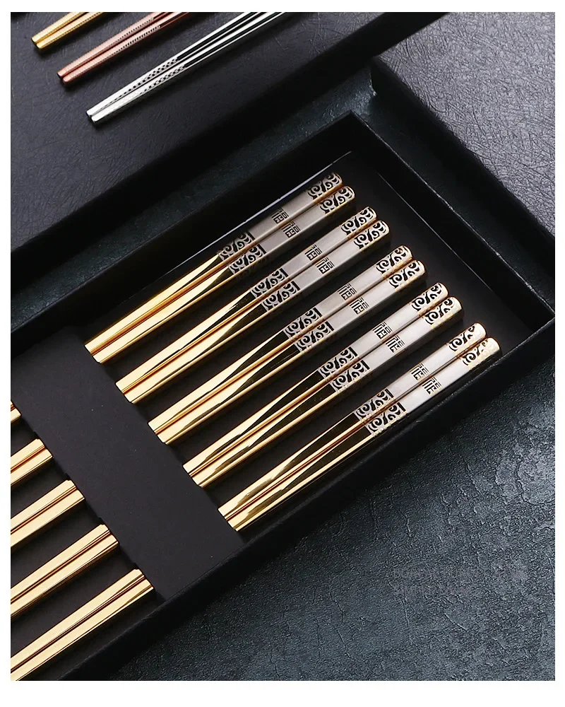 5 Paar Essstäbchen aus Edelstahl 304, wiederverwendbar, rutschfest, Spülmaschine für Lebensmittel, Sushi-Sticks, Küchengeschirr – Detail 6