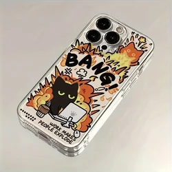 Cartoon Work Explosion Cat Clear Phone Case For IPhone 16 15 14 13 12 11 Pro Max X XS Max XR 7 8 Plus Soft Transparent Covers