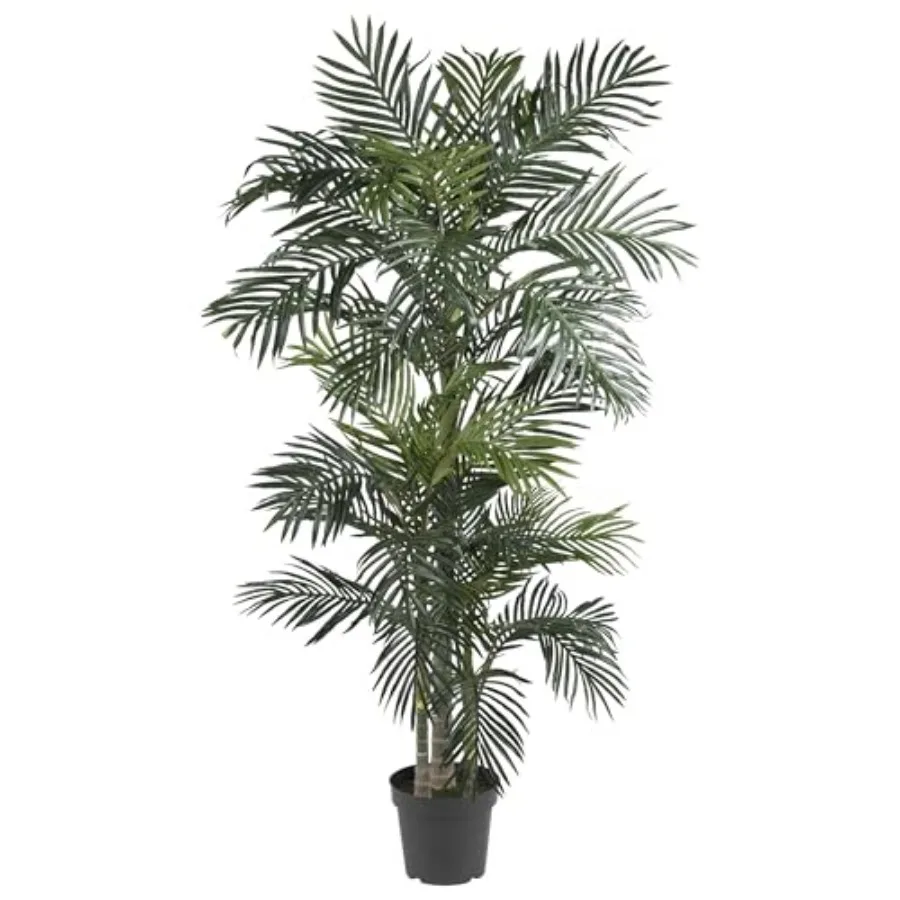 

6.5ft Artificial Golden Cane Palm Tree, Lifelike Silk Indoor Palm With Three Textured Trunks Flexible Fronds Nursery Planter, L