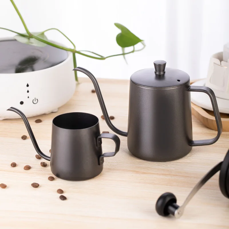 304 stainless steel hand punch coffee pot slender mouth hand punch pot household drip hanging ear wood handle outdoor coffee pot