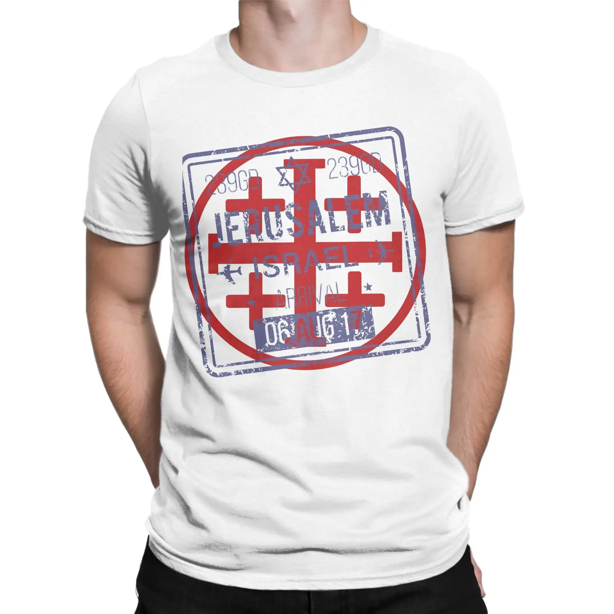 Funny Christian Jerusalem cross  T-Shirt Men's 100%Cotton Short Sleeve  Round Neck Summer Tops Shirts