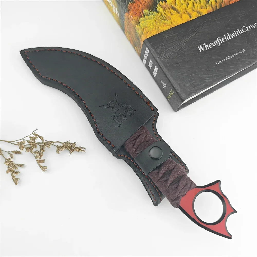 EDC M48 Outdoor Fixed Blade Knife, 8Cr13Mov Stainless Steel Blade, Red Nylon Wrapped Rope Handle, Portable Camping Utility Tool