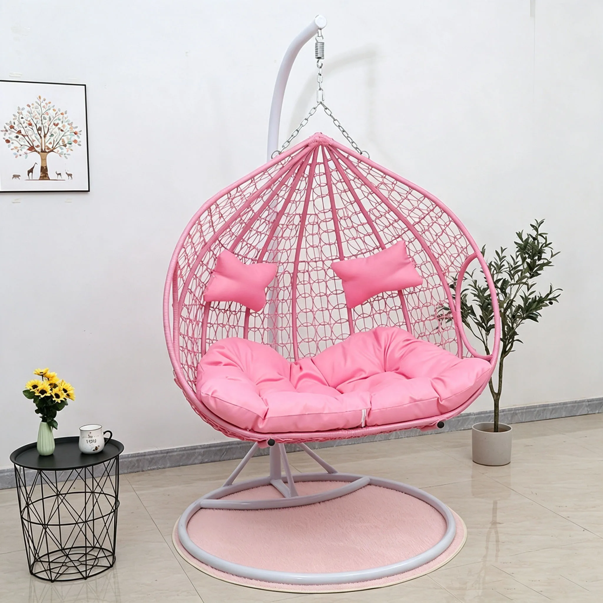 2026 Thickened Rattan Swing Chair Outdoor Swing Set Strong Swing Chair Stand with Water Proof Anti-UV Big Size Cushionpromote sa