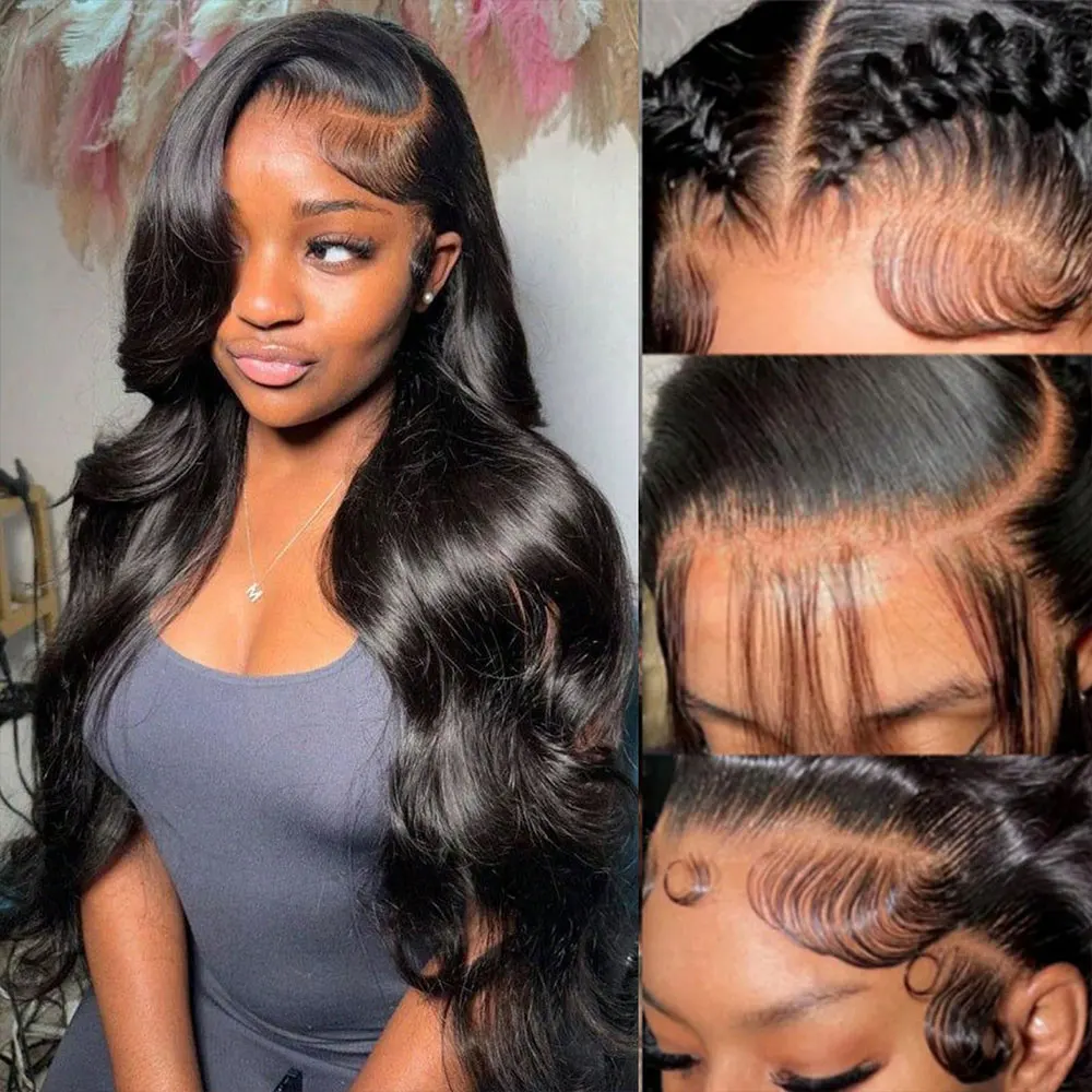 바디 웨이브 13x4 HD 레이스 프론탈 가발 인모 브라질리언 프리 플러킹 레이스 가발 여성용 13x6 HD 레이스 프론트 가발 200% 밀도