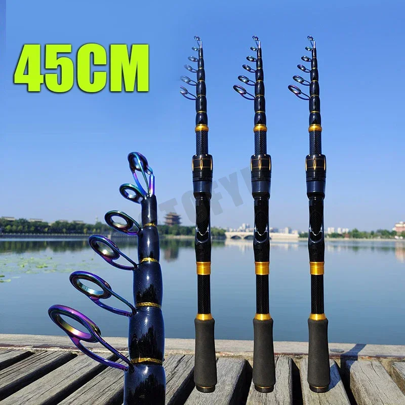 Portable Retractable Rod, Carbon Upturned Fishing , Handle Straight HandleTwoWheel Base Multi-water Area Applicable Transport