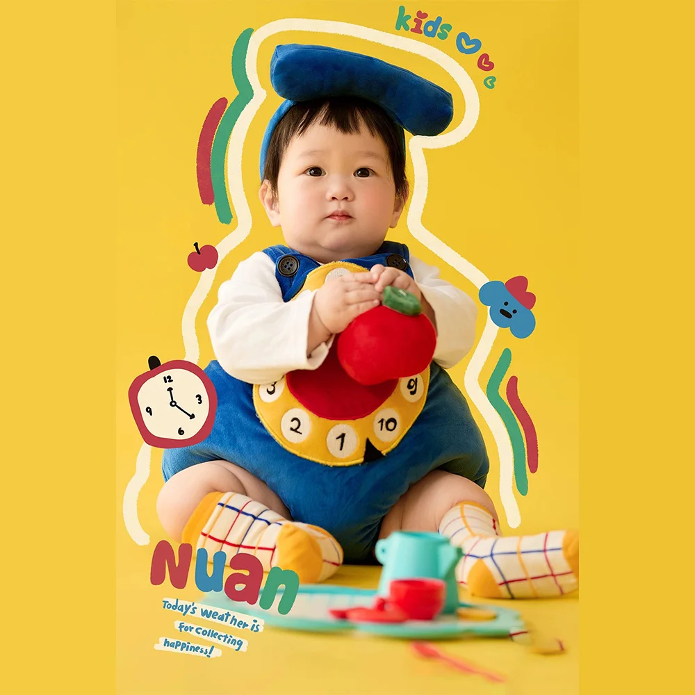 Baby Clothes for 3-12 Months Alarm Clock Theme Photography Costume Alarm Clock Jumpsuit With White Lining Socks Photography Prop