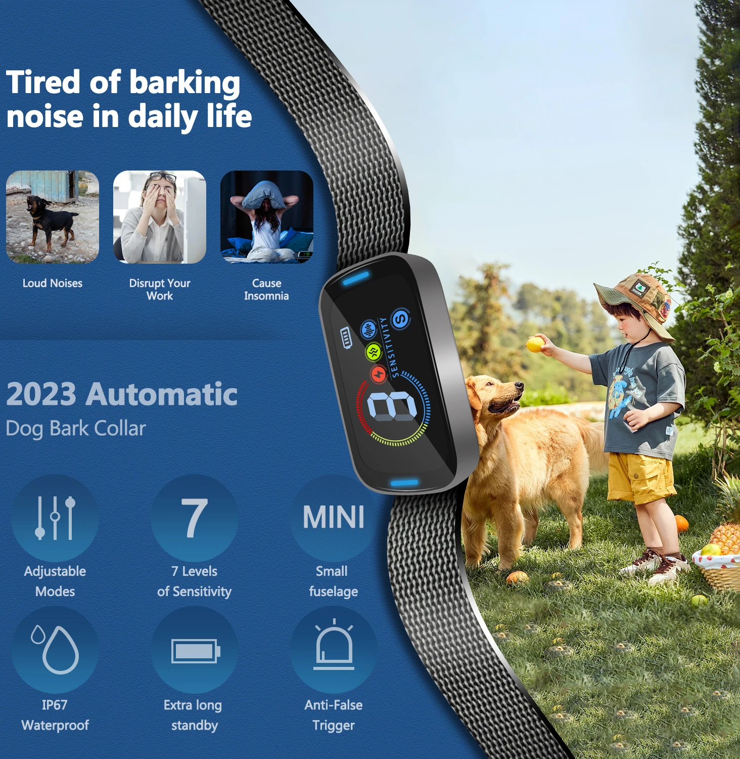 Ultraschall-Bellhalsband für Große, Mittlere und Kleine Hunde, Humanes Anti-Bell-Halsband mit Ton & Vibration, Intelligentes Bellhalsband mit Elektroschock – Detail 1