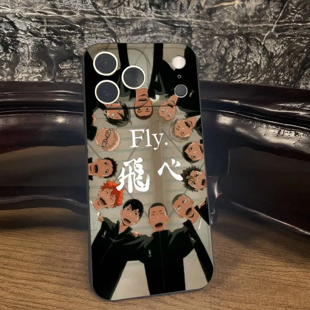 حافظة H-Haikyuu Anime K-Karasuno لهاتف iPhone 17,16,15,14,13,12,11 Plus,Pro Max,XS,X,XR,SE,Mini,8,7,غطاء أسود من السيليكون الناعم #6
