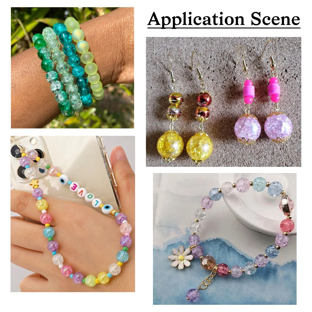 4 Strands Colorful AB Color Round Crackle Glass Loose Beads 4 6 8 10mm for Earrings Bracelet Diy Craft Jewelry Making