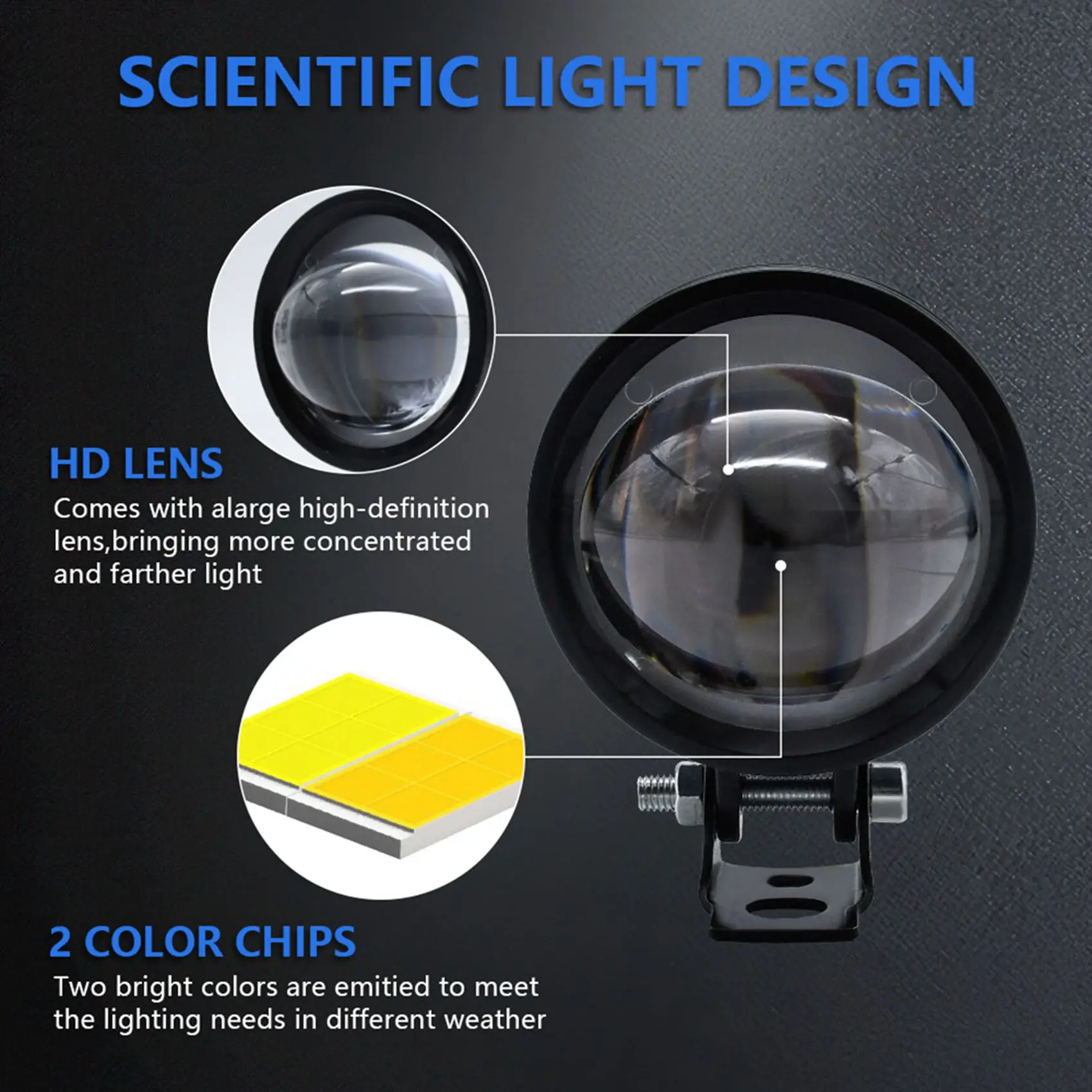 Superior-6Pcs 3 Inch Headlight 30W 6000LM Fisheye LED Motorbike Light Headlight Driving Fog Spotlights White+Amber Light