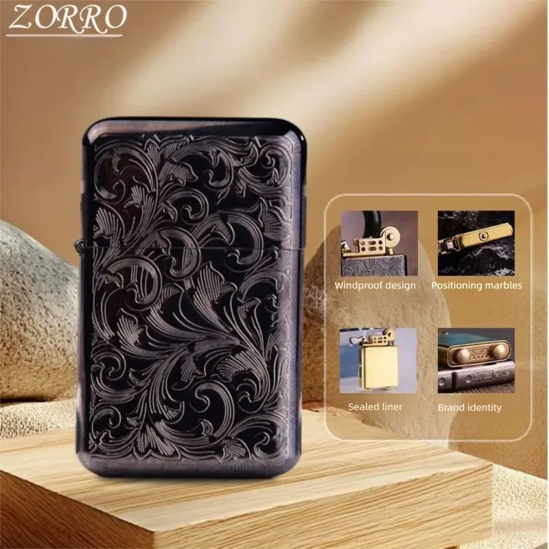 [ZORRO] Third Generation Black Nickel Kerosine Lighter, Rich Tangcao National Trend Personalized Creative Gift for Men