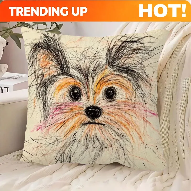 Customize 1pc Yorkshire Terrier Pencil Sketch Plush Pillow 18