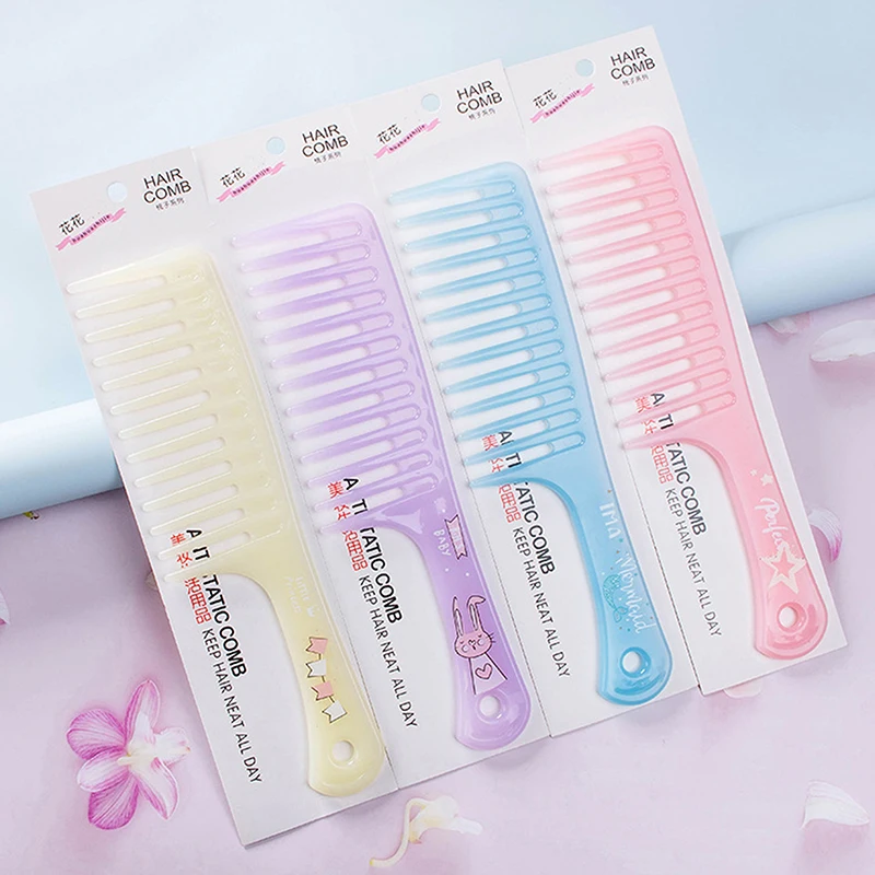 1Pc Random Cartoon Plastic Comb Suitable For Thick Long And Curly Hair With Wide Teeth Anti-static