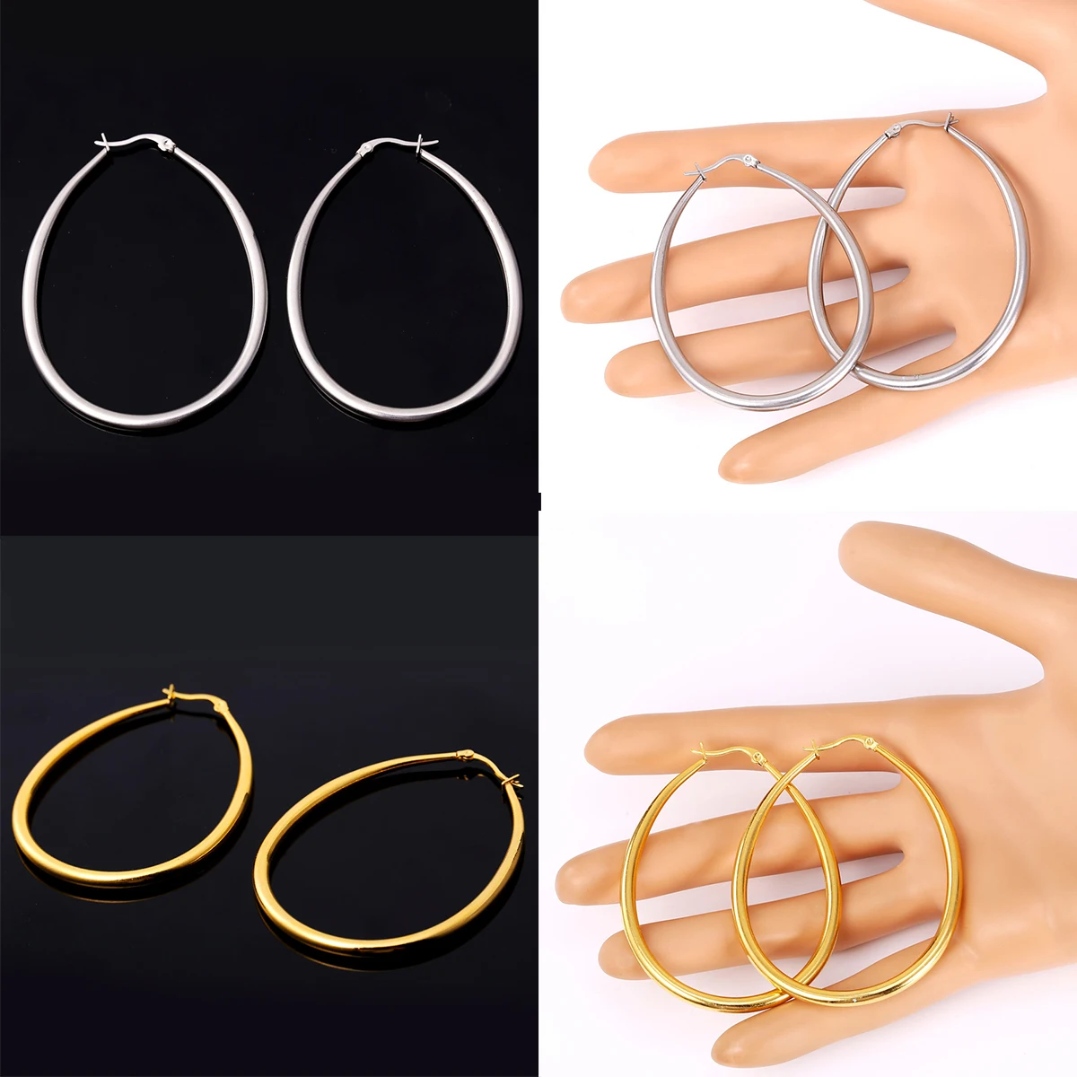 U7 Stainless Steel Big Waterdrop Hoop Earring for Woman Gold Color Hollow Tear Drop Hoops Lightweight Simple Jewelry Gift