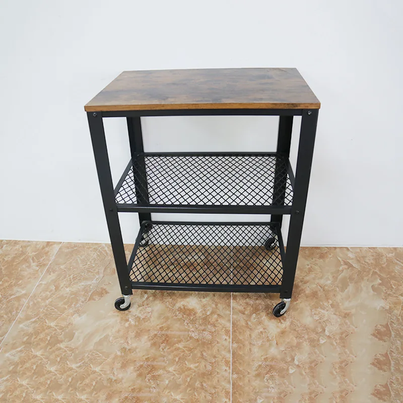 Storage Rack with Detachable Iron Art Multi-layer Retro Storage Rack and Movable Living Room Side Table