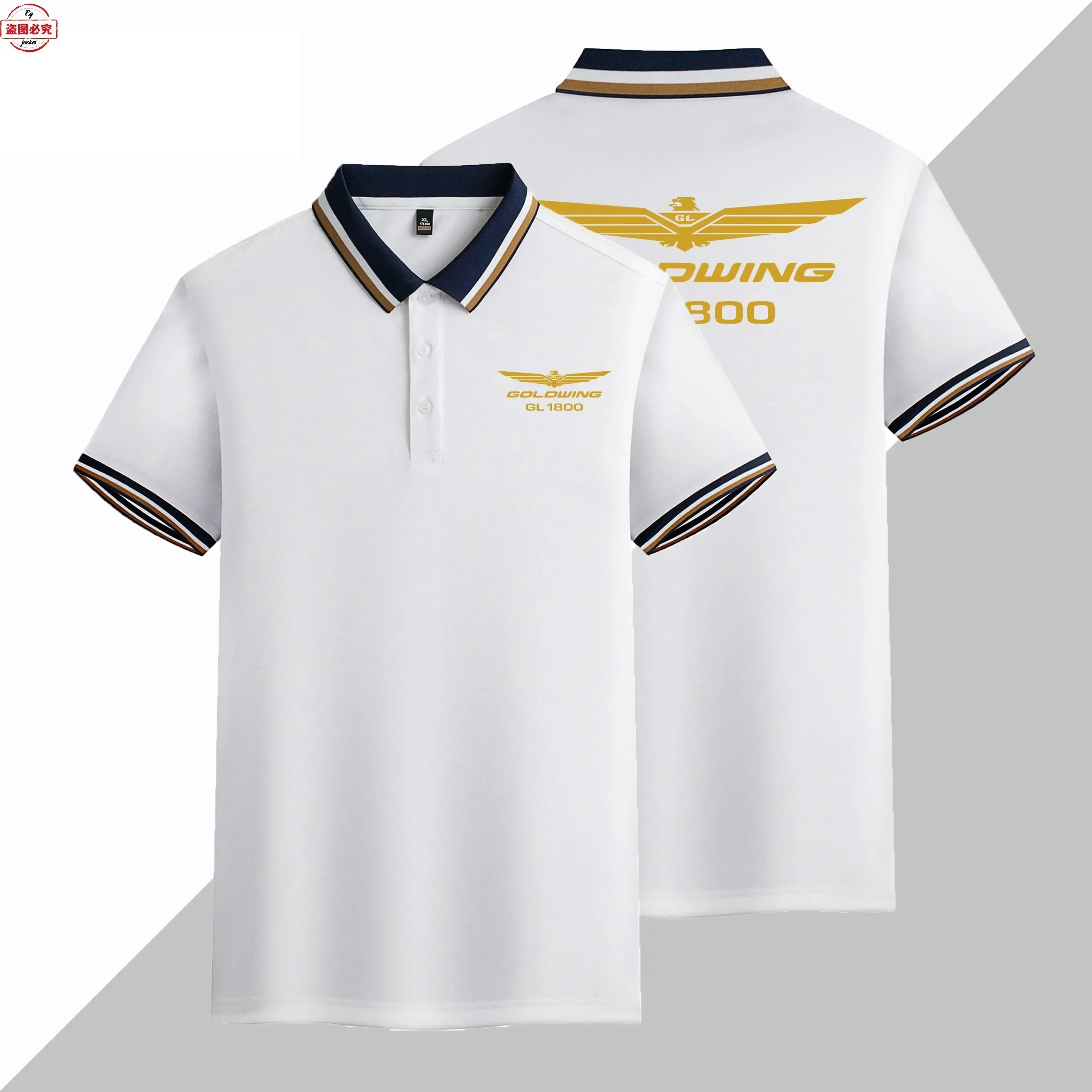 Men's Business Casual Short Sleeved Sports T-shirt,lapel Business Polo Shirt,cycling Suit,Gold Wing 1800 Motorcycle Logo Print