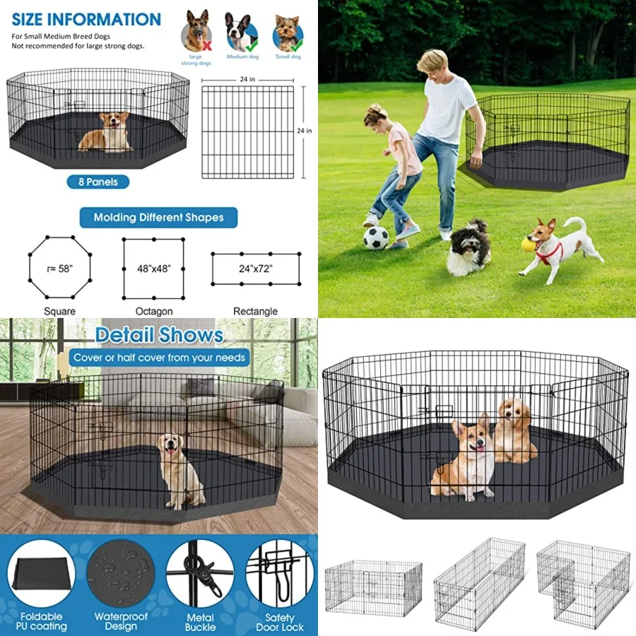 

Dog Pen Pet Playpen Dog Fence Indoor Foldable Metal Wire Exercise Puppy Play Yard Pet Enclosure Indoor Outdoor 24 Inch with Bot