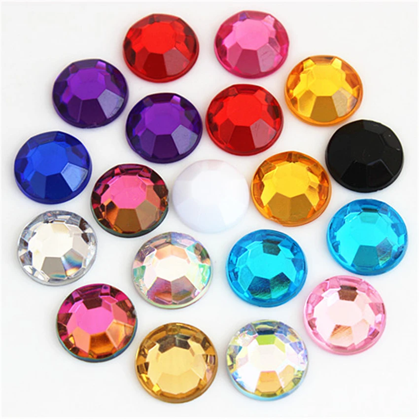 Cong Shao 100pcs 12mm Colorful Round Stones And Crystals Flatback Acrylic Rhinestone Trim Scrapbook Wedding Dress Button ZZ139