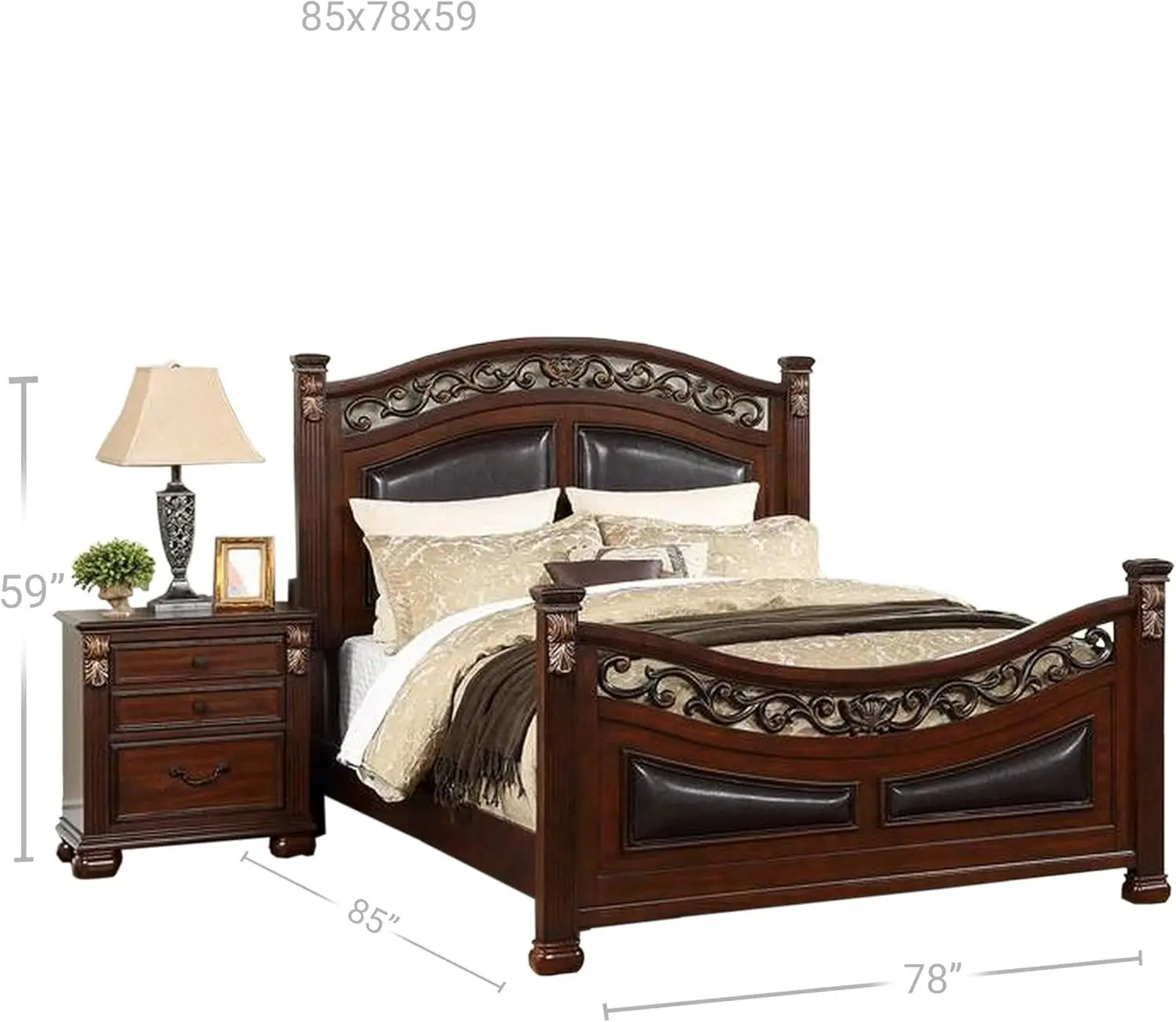 Benjara Bm300176 Carved Leaf Details & Reeded Pilasters Miri Arched Bed Oak Brown - King Size