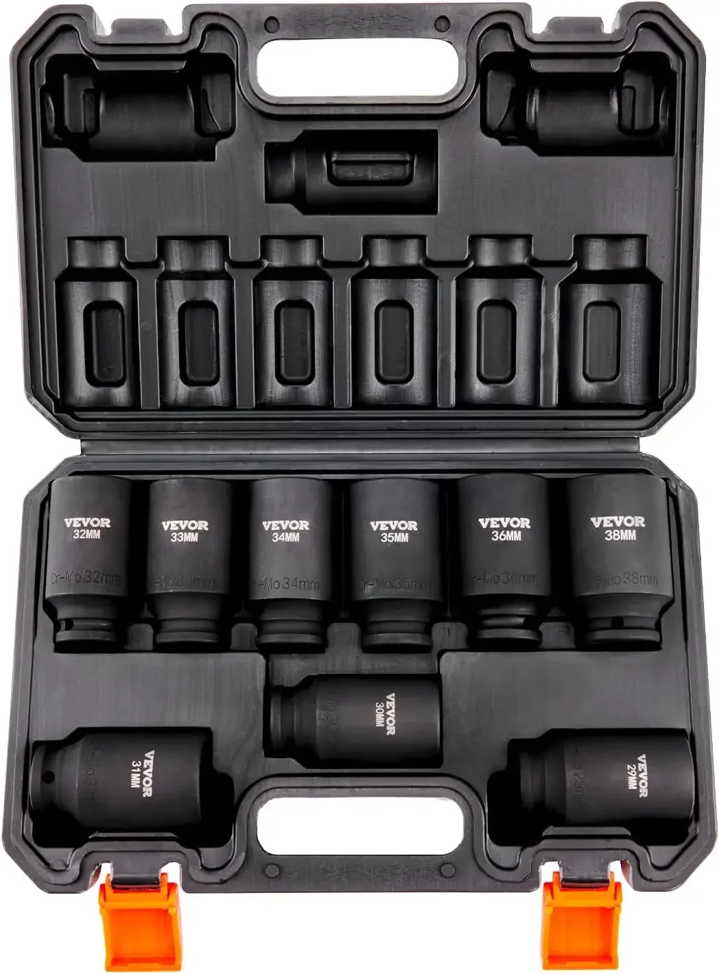 

1/2" Drive Impact Socket Set, 9 Piece Deep Socket Set Metric 29-38mm, 6 Point Cr-Mo Spindle Axle Nut Impact Socket Set
