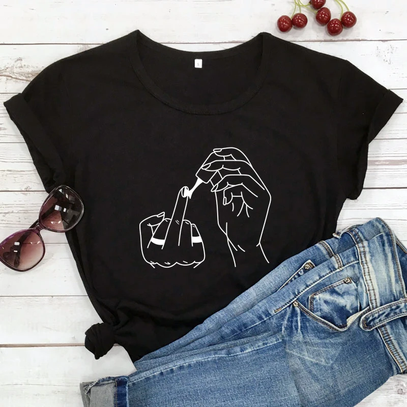 Middle Finger Nail Polish Tshirt funny women grapchi Feminism shirt