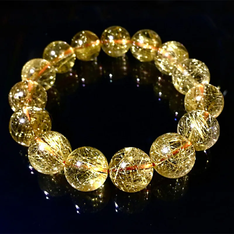 

Brazilian Crystal Bracelet Titanium Men Yellow Hairline Golden Rutilated Quartz